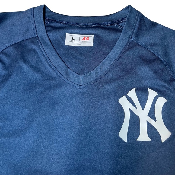 New York Yankees Shirt Womens Large Blue White Sports VNeck Athletic MLB Basebal - Picture 3 of 11